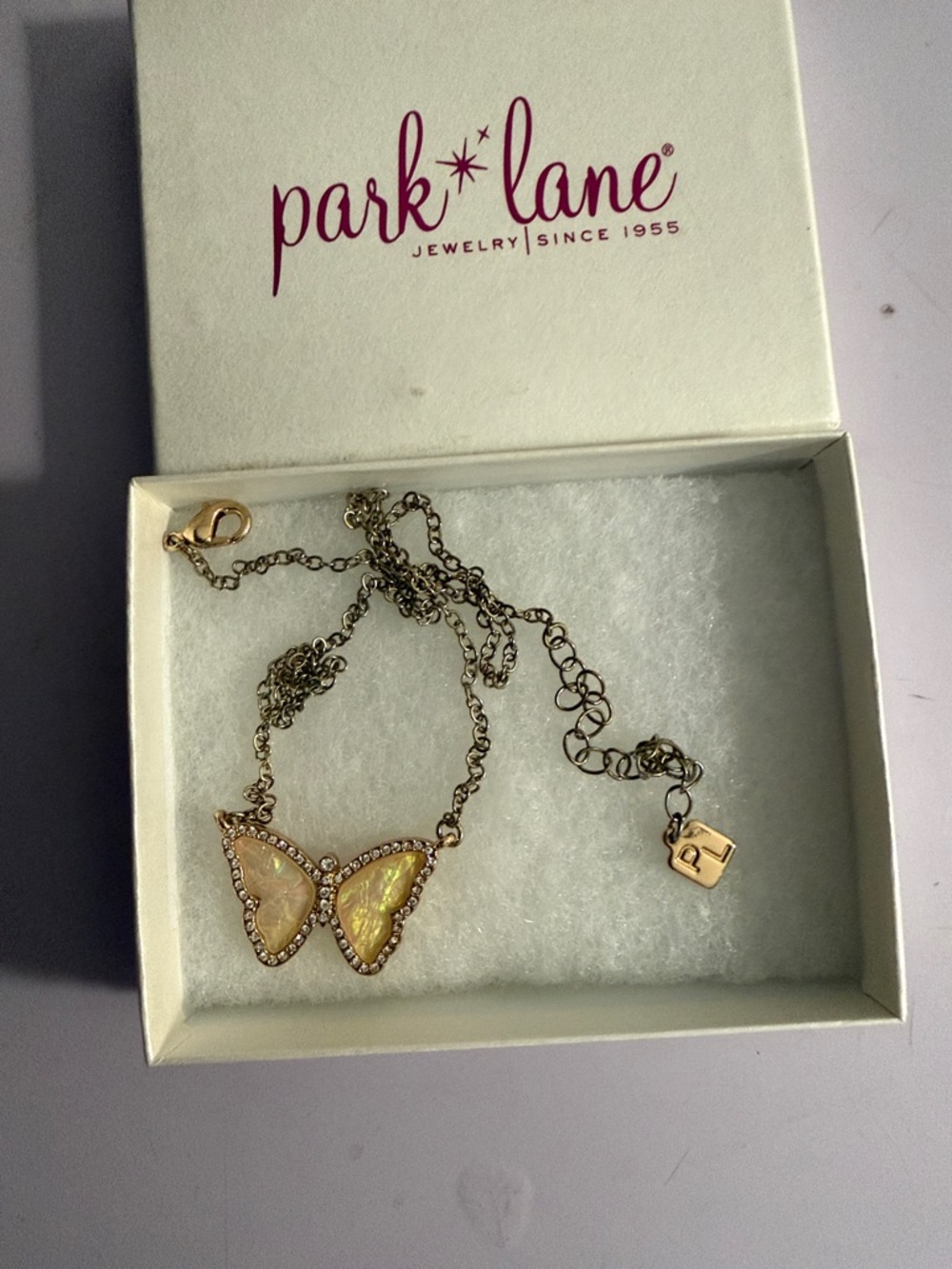 Park Lane Gold Butterfly Necklace with Iridescent Wings